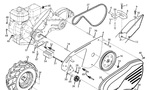 Mainframe, Left Side Diagram and Parts List for DRT900H (96093001203)(2013-03) Husqvarna Cultivator