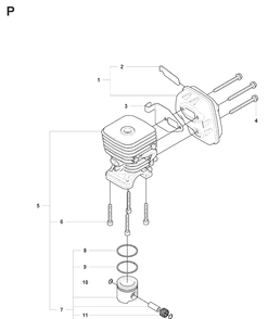 Cylinder, Piston And Muffler Diagram and Parts List for 327LX 20080900001-Current Husqvarna Edger