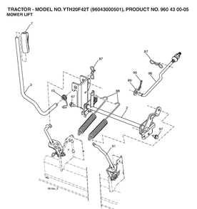 Mower Lift / Deck Lift Diagram and Parts List for YTH20F42T (96043000501)(2006-02) Husqvarna Lawn Tractor