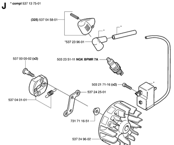 Ignition System Diagram and Parts List for 323HE3 20050600001-20053600000 Husqvarna Hedge Trimmer