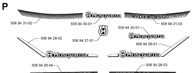 Decals 2 Diagram and Parts List for RIDER850HST 1998-03 Husqvarna Lawn Mower