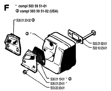 Muffler Diagram and Parts List for 40 19902200001-19912200000 Husqvarna Chainsaw