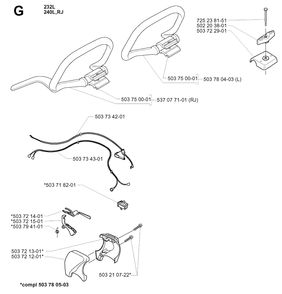 Handle And Controls Diagram and Parts List for 232RD 20001400001 & Above Husqvarna Trimmer