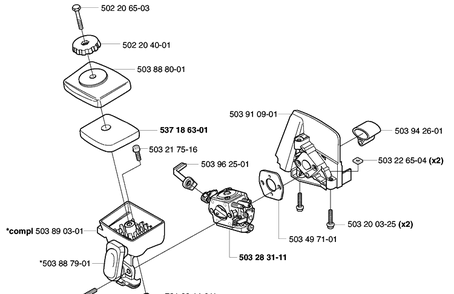 Air Filter/Carburetor Diagram and Parts List for 322L 2002-01 Husqvarna Trimmer
