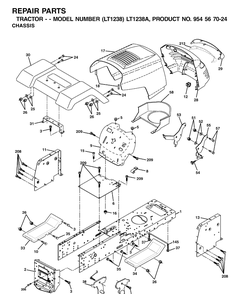 Chassis And Enclosures Diagram and Parts List for LT1238-LT1238A 2000-10 Husqvarna Lawn Tractor
