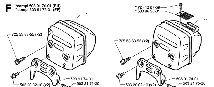 Muffler Diagram and Parts List for 359 20010100001-20014000000 Husqvarna Chainsaw