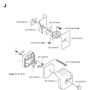 Air Filter Diagram and Parts List for 125BT TJ027D-AC55 Husqvarna Leaf Blower / Vacuum