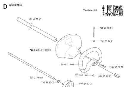 Handle And Controls 2 Diagram and Parts List for 326HDA55 (X-SERIES)(20090900001-Current) Husqvarna Hedge Trimmer