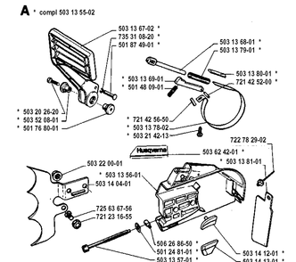 Chain Brake Diagram and Parts List for 3120 19942300001-19960100000 Husqvarna Chainsaw