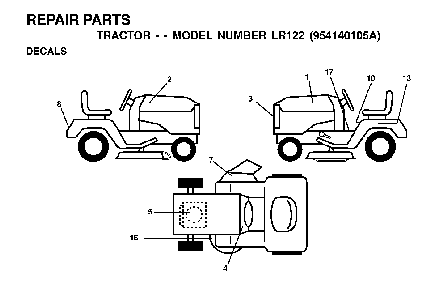 Decals Diagram and Parts List for LR122 (954140105A)(1999-09) Husqvarna Lawn Tractor