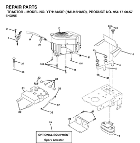 Engine Diagram and Parts List for YTH1848XP (HAU18H48D)(2003-01) Husqvarna Lawn Tractor