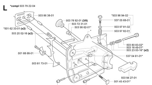 Crankcase Diagram and Parts List for 334T 20060100001-20063600000 Husqvarna Chainsaw