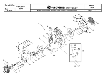 Product Complete 2 Diagram and Parts List for 125BX 20071800001-20082200000 Husqvarna Leaf Blower / Vacuum