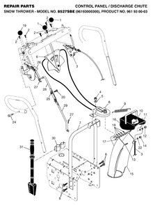 Control Panel And Discharge Chute Diagram and Parts List for 8527SBE (961930003-00)(2006-05) Husqvarna Snow Blower