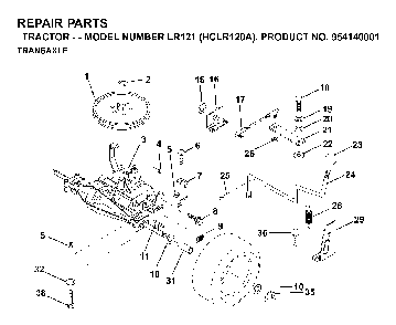 Transmission Diagram and Parts List for LR121 (HCLR120A, 954140001)(1996-08) Husqvarna Lawn Tractor