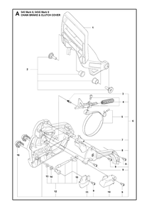 Chain Brake And Clutch Cover Diagram and Parts List for 545-545G Mark II Husqvarna Chainsaw