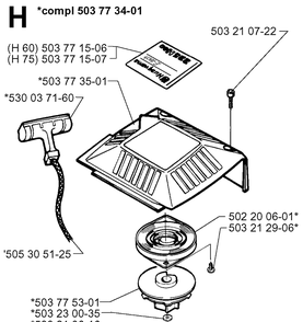 Starter Diagram and Parts List for 225H60 19970500001-19980900000 Husqvarna Hedge Trimmer