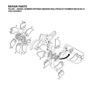 Tine Assembly Diagram and Parts List for DRT900H (96093001201)(2010-10) Husqvarna Cultivator