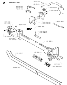 Shaft And Handle Diagram and Parts List for 225E 1997-02 Husqvarna Trimmer
