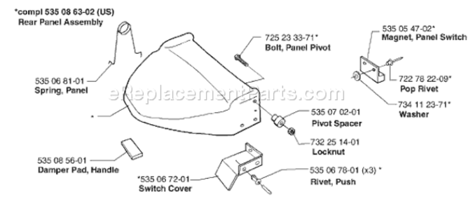 Part Location Diagram of 535086302 Husqvarna Rear Cover Assembly
