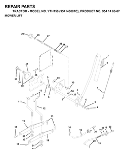 Mower Lift / Deck Lift Diagram and Parts List for YTH150 (954140007C)(1997-01) Husqvarna Lawn Tractor