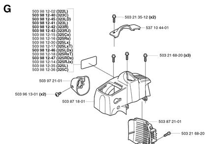 Cover Diagram and Parts List for 325RDX 20020100001-20051800000 Husqvarna Brush Cutter