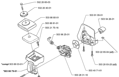 Air Filter/Carburetor Diagram and Parts List for 322R 2000-04 Husqvarna Brush Cutter
