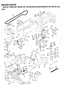Drive Diagram and Parts List for YTH180 (954001022)(1994-03) Husqvarna Lawn Tractor