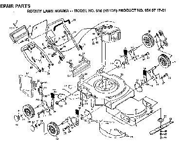 Product Complete Diagram and Parts List for 51DH51DE 954071701, 1995 Husqvarna Lawn Mower