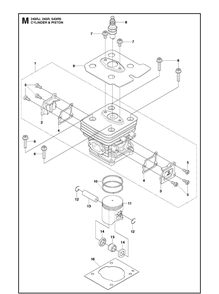 Cylinder Piston Diagram and Parts List for 543RS 20113200001-20121000000 Husqvarna Brush Cutter