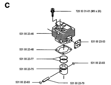 Cylinder Piston Diagram and Parts List for 125E  Husqvarna Edger