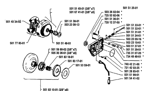 Oil Pump/Clutch Diagram and Parts List for 61 1991-03 Husqvarna Chainsaw