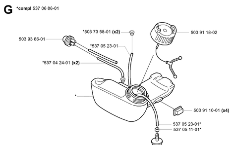 Fuel Tank Diagram and Parts List for 322E 20010100001-Current Husqvarna Edger