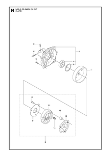 Clutch Diagram and Parts List for 343F  Husqvarna Brush Cutter