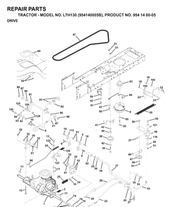 Drive Diagram and Parts List for LTH130 (954140005B)(1997-01) Husqvarna Lawn Tractor