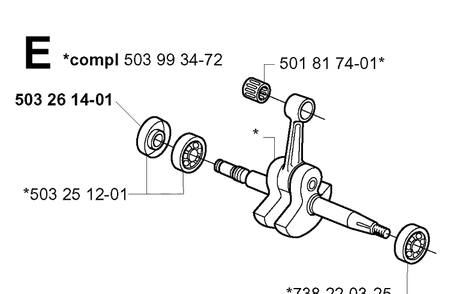 Crankshaft Diagram and Parts List for 385XP 20011300001-20034000000 Husqvarna Chainsaw