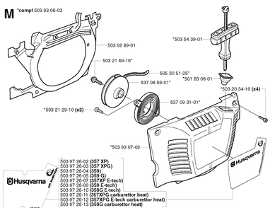 Starter Diagram and Parts List for 359 20031400001-20041800000 Husqvarna Chainsaw