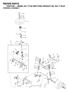 Steering Diagram and Parts List for YT150 (954170025-E)(2000-03) Husqvarna Lawn Tractor