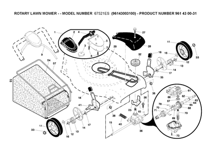 Drive Diagram and Parts List for 67521ES 2008-01 Husqvarna Lawn Mower