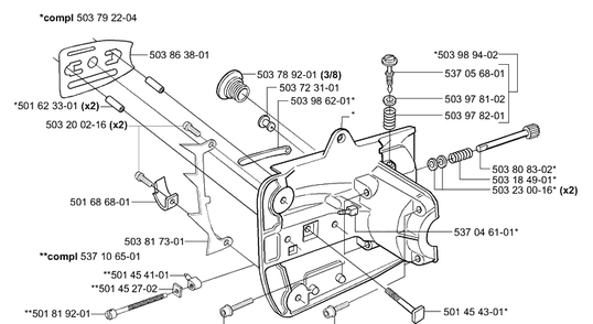 Crankcase Diagram and Parts List for 338XPT 2004-08 Husqvarna Chainsaw