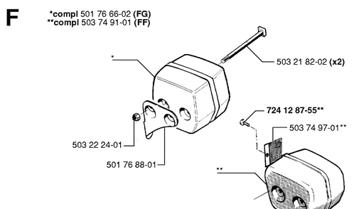 Muffler Diagram and Parts List for 51 19982300001-20001900000 Husqvarna Chainsaw