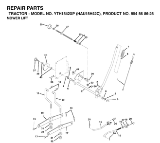 Mower Lift / Deck Lift Diagram and Parts List for YTH1542XP (HAU15H42C)(2003-01) Husqvarna Lawn Tractor