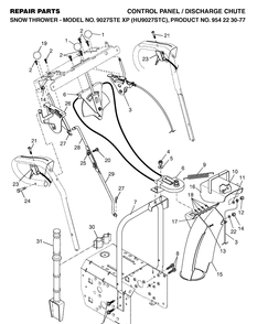 Control Panel And Discharge Chute Diagram and Parts List for 9027STE (HU9027STC)(2004-07) Husqvarna Snow Blower
