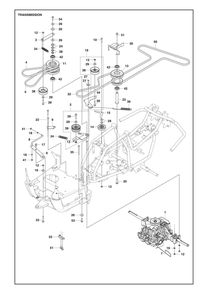 Transmission Diagram and Parts List for R112C 2021 Husqvarna Lawn Tractor