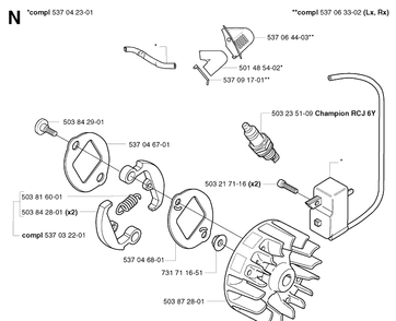 Ignition System And Clutch Diagram and Parts List for 326LX 20023100001-20041000000 Husqvarna Edger