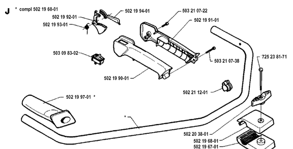 Shaft And Handle Diagram and Parts List for 235R 19930600001-19940600000 Husqvarna Brush Cutter