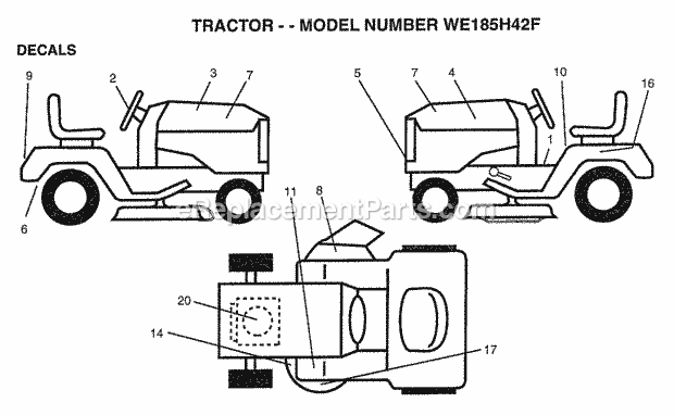 Decals Diagram and Parts List for WE185H42F 1999 Husqvarna Lawn Tractor