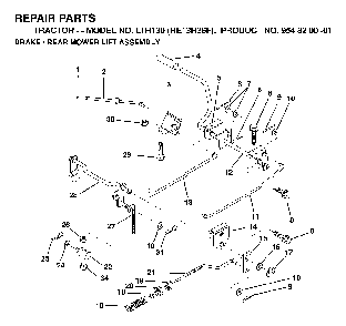 Brake / Rear Mower Lift Diagram and Parts List for LTH130 (HE13H36F, 954820001)(1998-12) Husqvarna Lawn Tractor