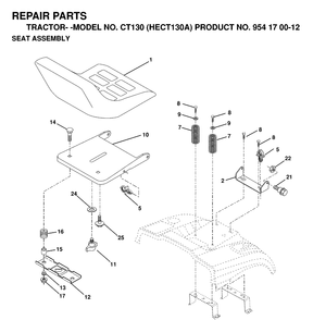 Seat Diagram and Parts List for CT130 (HECT130A)(1999-03) Husqvarna Lawn Tractor