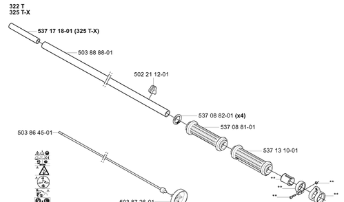 Shaft Diagram and Parts List for 322R 20010500001-Current Husqvarna Brush Cutter